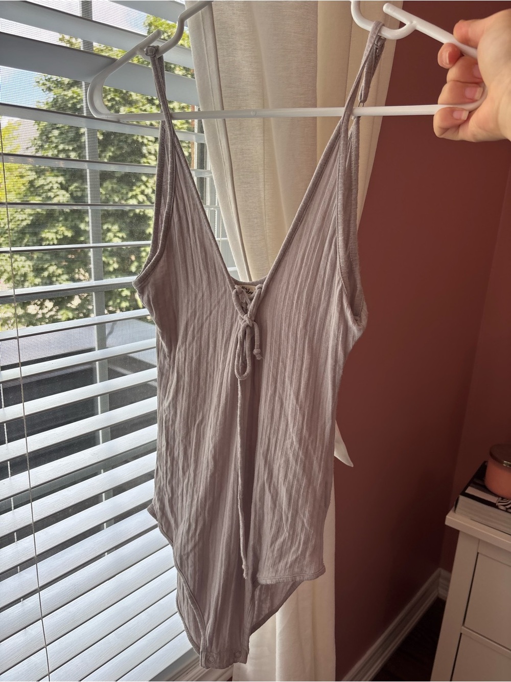 Harlow Light Gray Ribbed Tie-Front Bodysuit